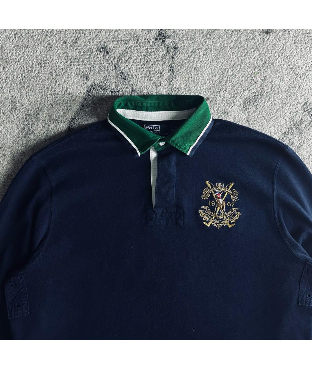 POLO RALPH LAUREN Темно-синее хлопковое поло с длинным рукавом, фото 3