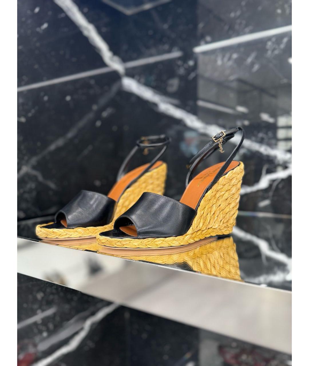 SAINT LAURENT Черные кожаные босоножки, фото 4