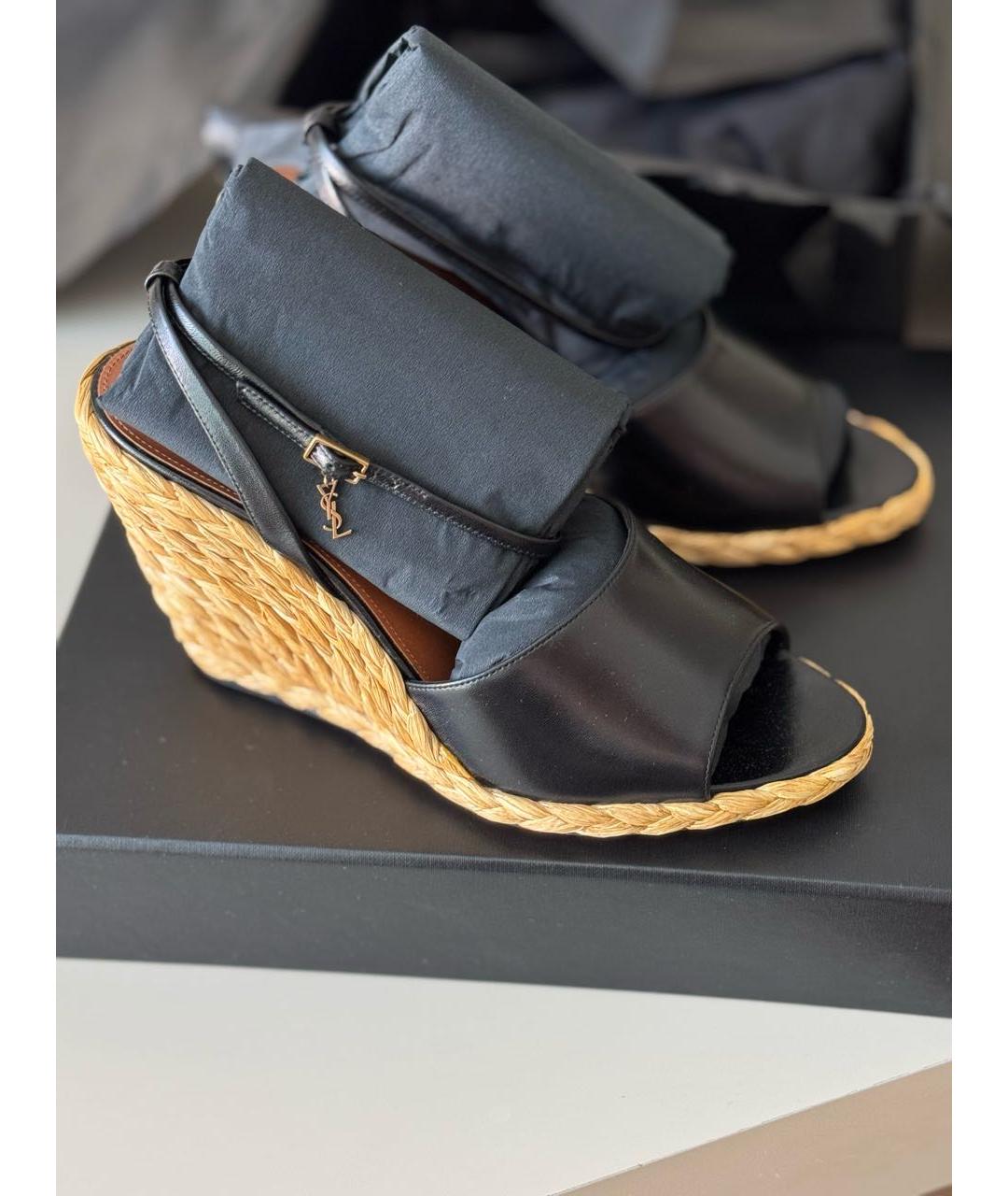 SAINT LAURENT Черные кожаные босоножки, фото 3