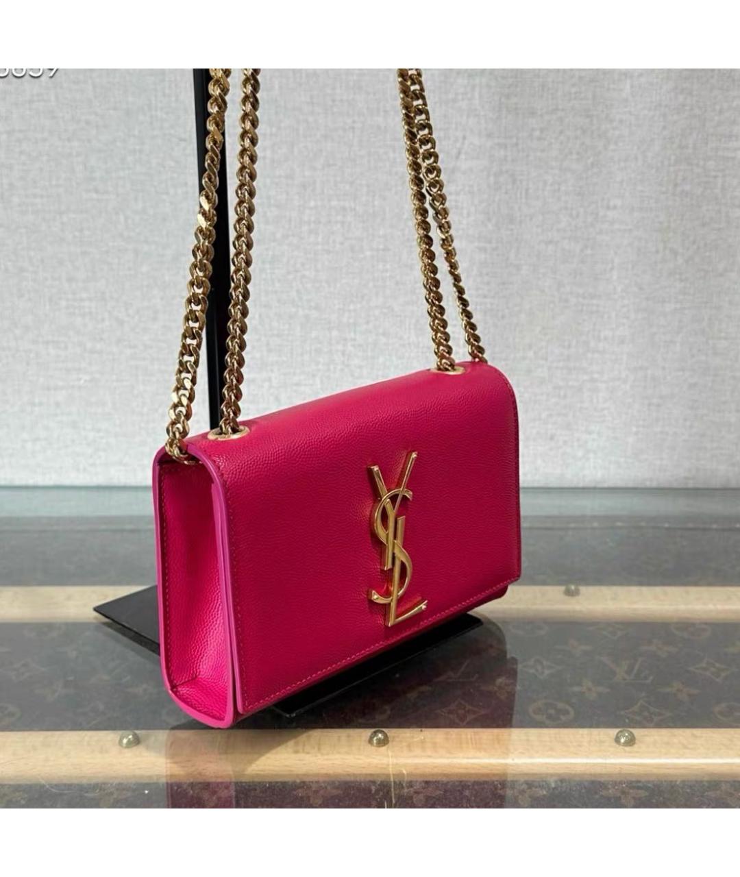 SAINT LAURENT Фуксия кожаная сумка через плечо, фото 4