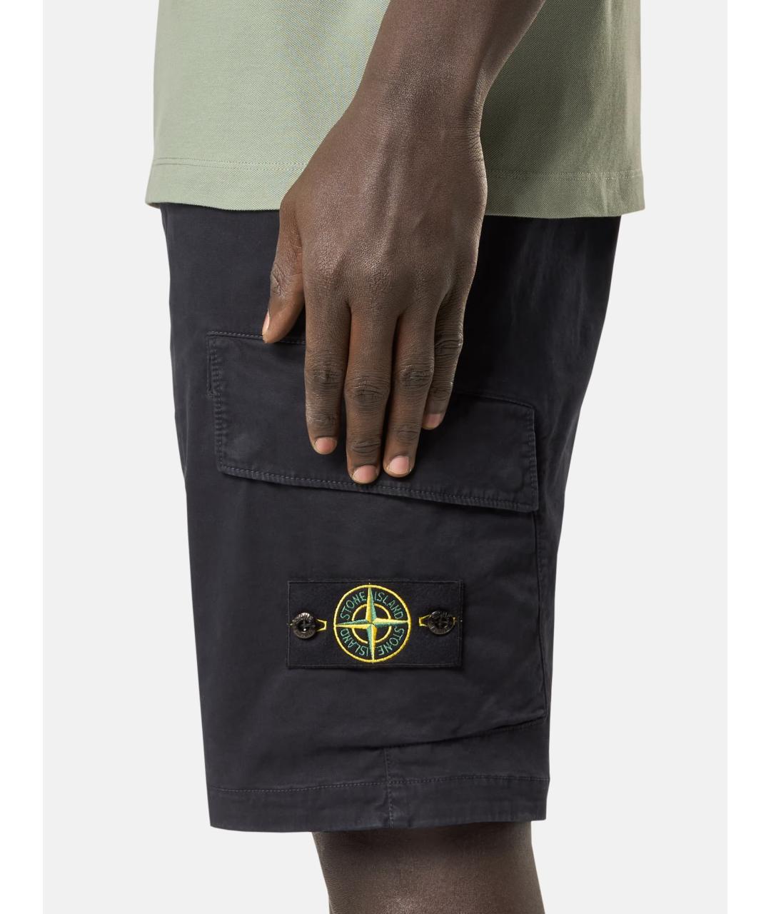 STONE ISLAND Темно-синие хлопко-эластановые шорты, фото 7