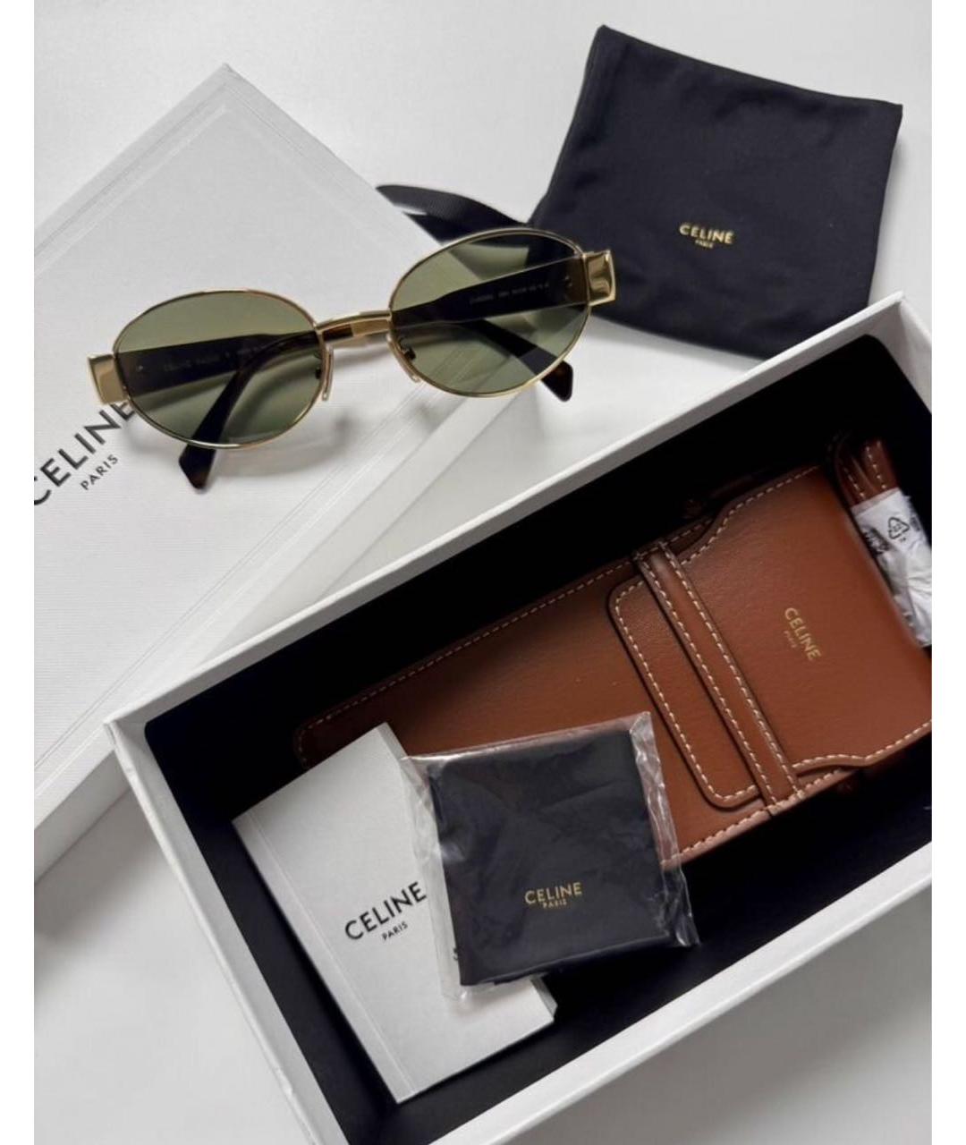 CELINE Золотые металлические солнцезащитные очки, фото 3
