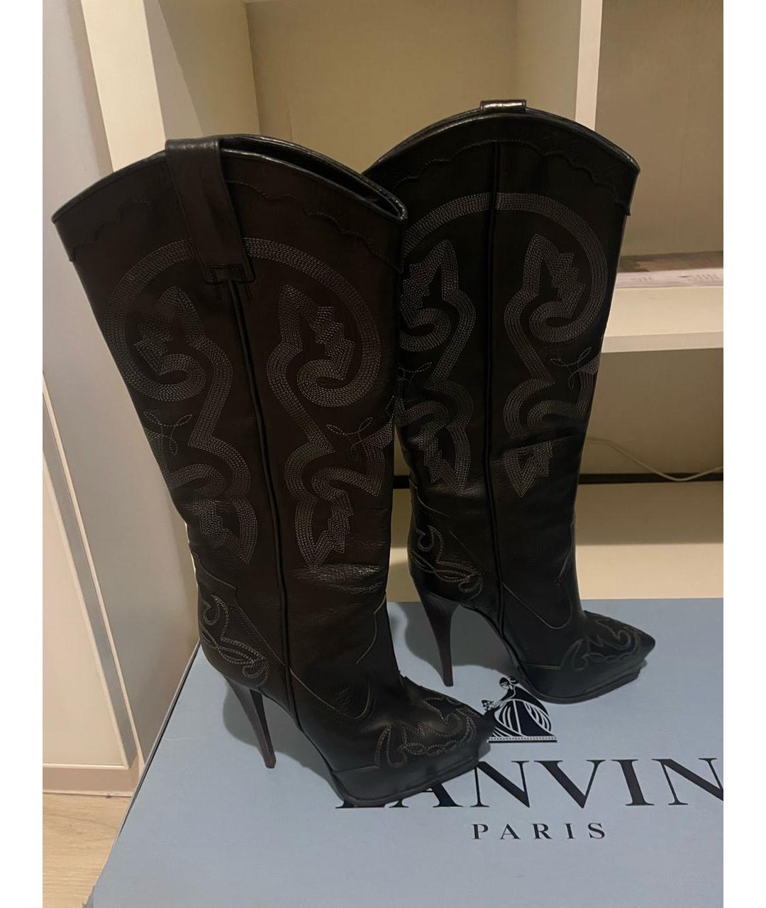 LANVIN Черные кожаные сапоги, фото 2