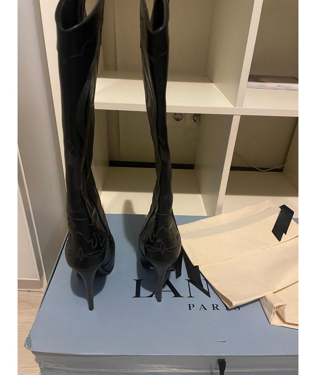 LANVIN Черные кожаные сапоги, фото 5
