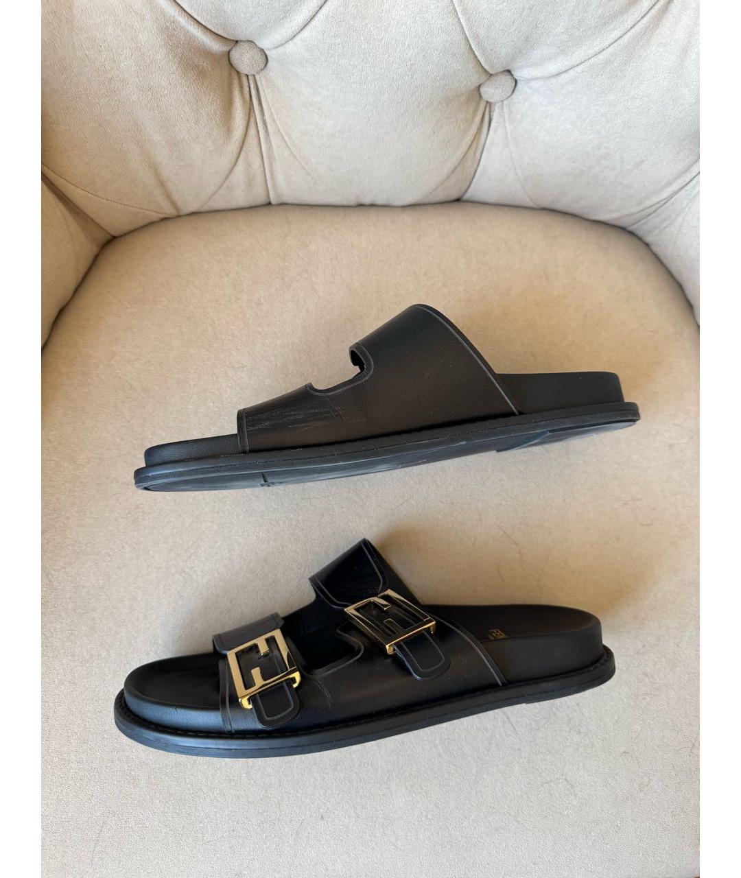 FENDI Черные кожаные сандалии, фото 2