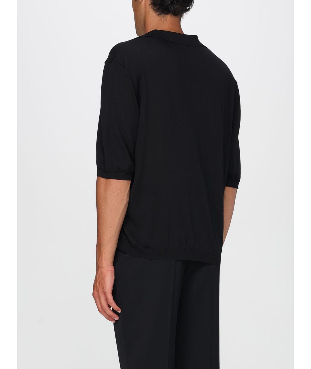 SAINT LAURENT Черное хлопко-шерстяное поло с коротким рукавом, фото 3