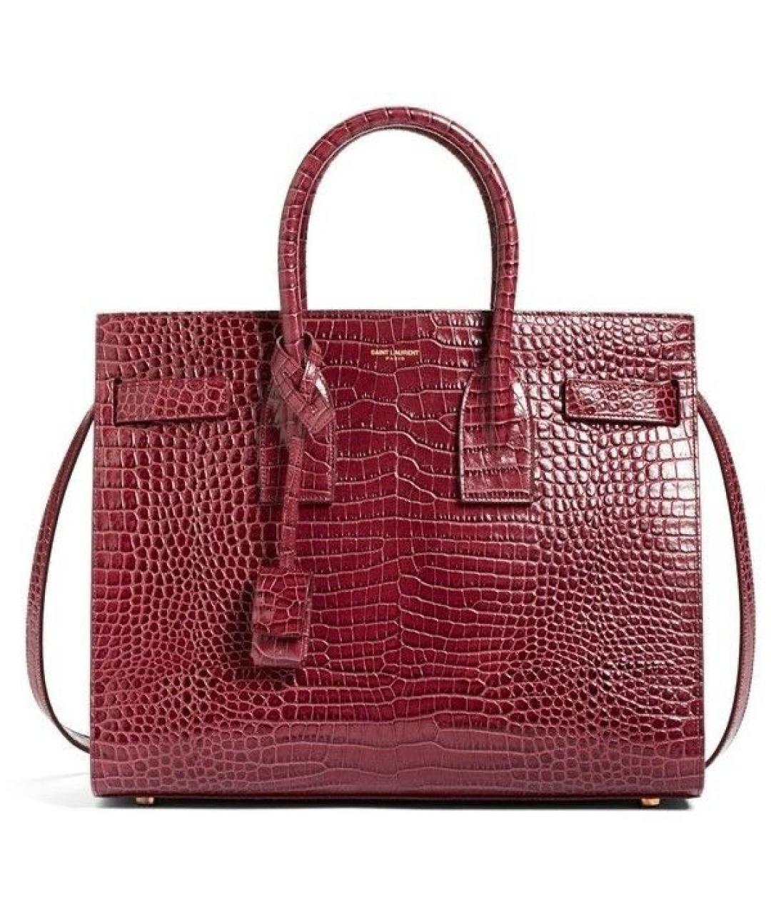 SAINT LAURENT Бордовая кожаная сумка с короткими ручками, фото 1