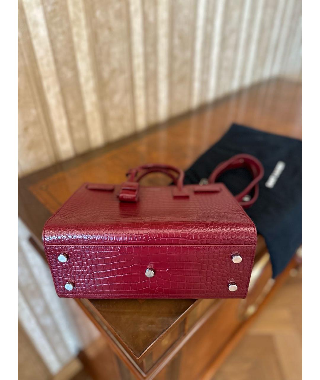 SAINT LAURENT Бордовая кожаная сумка с короткими ручками, фото 5