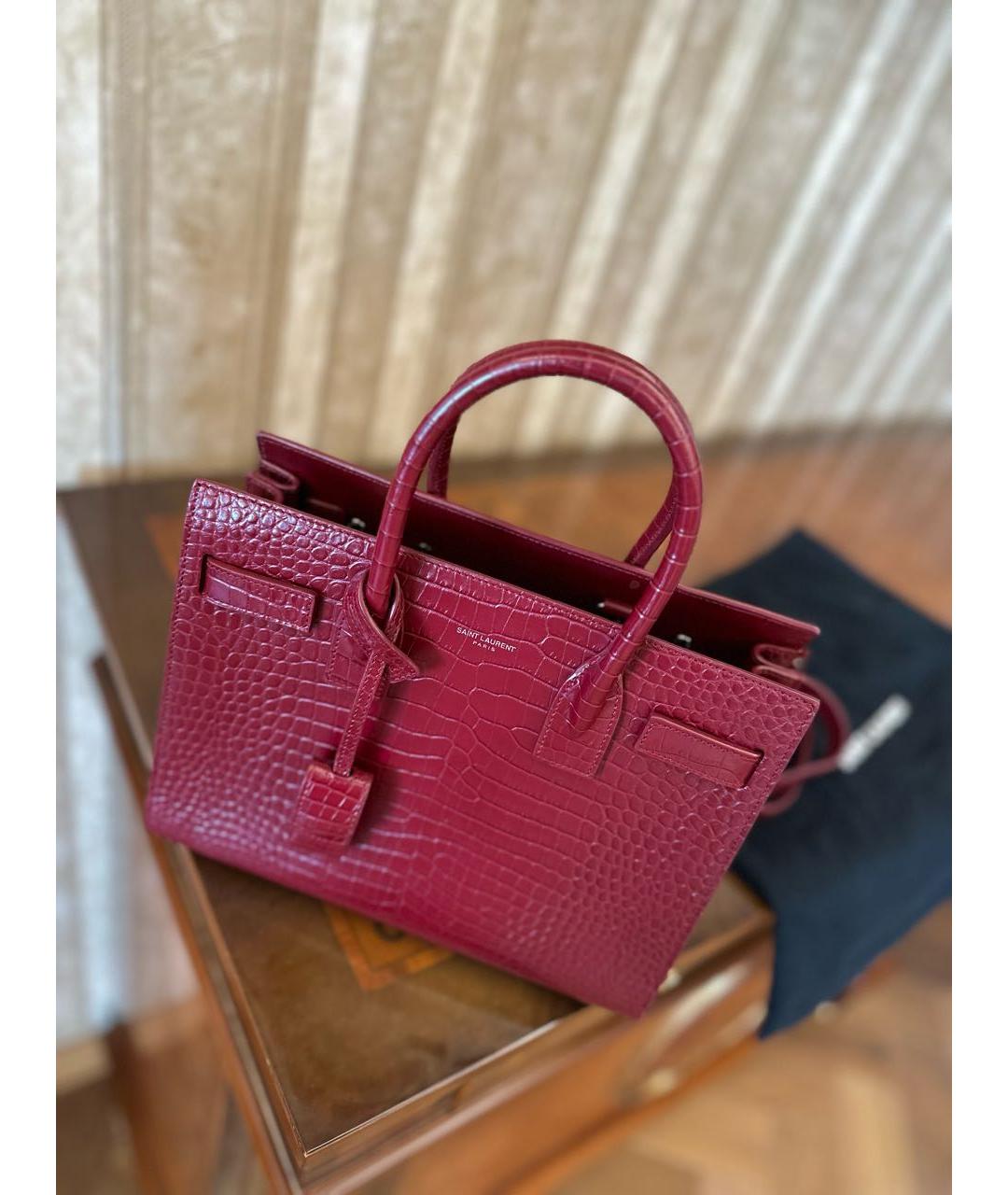 SAINT LAURENT Бордовая кожаная сумка с короткими ручками, фото 6