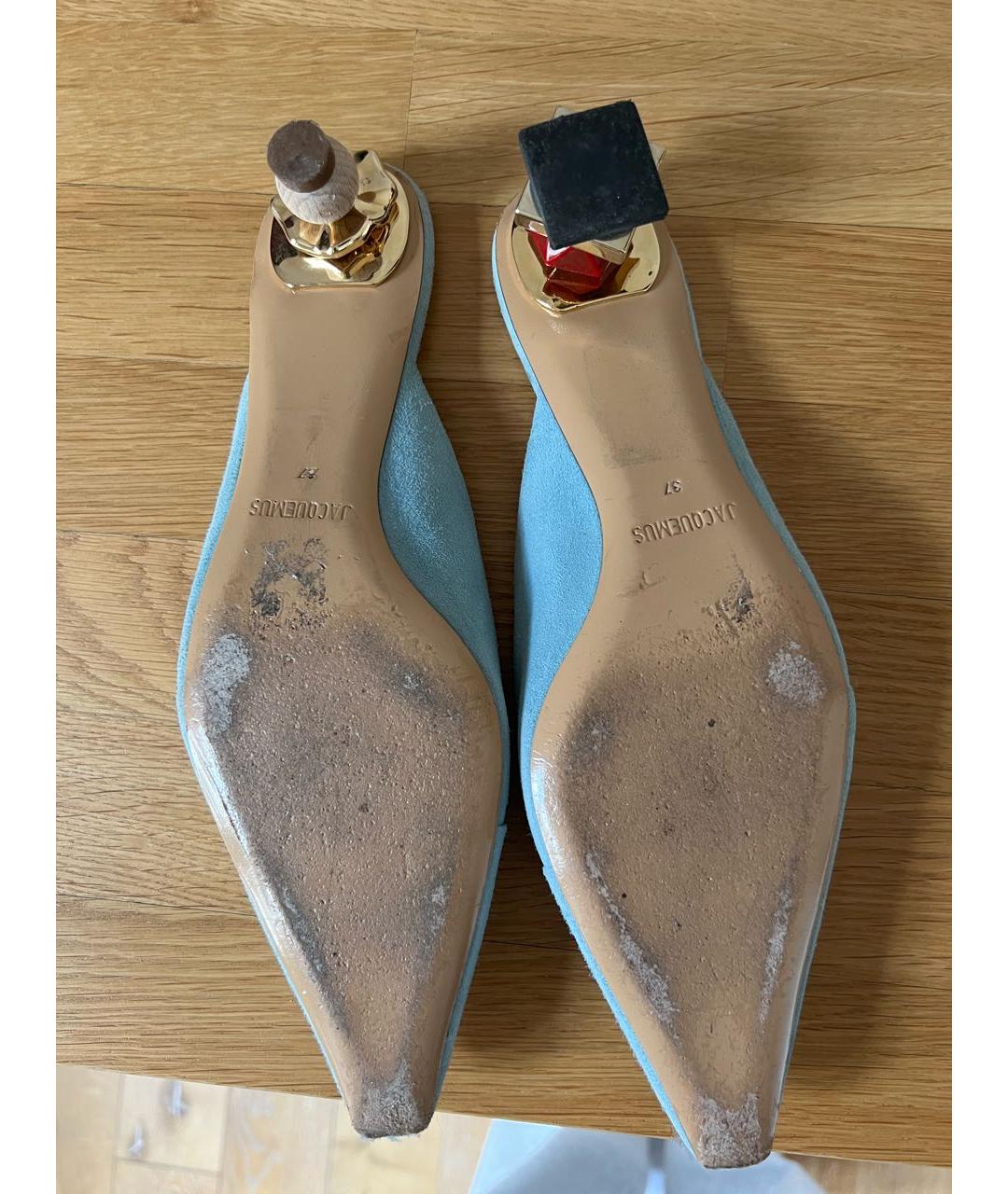 JACQUEMUS Голубые кожаные мюли, фото 5