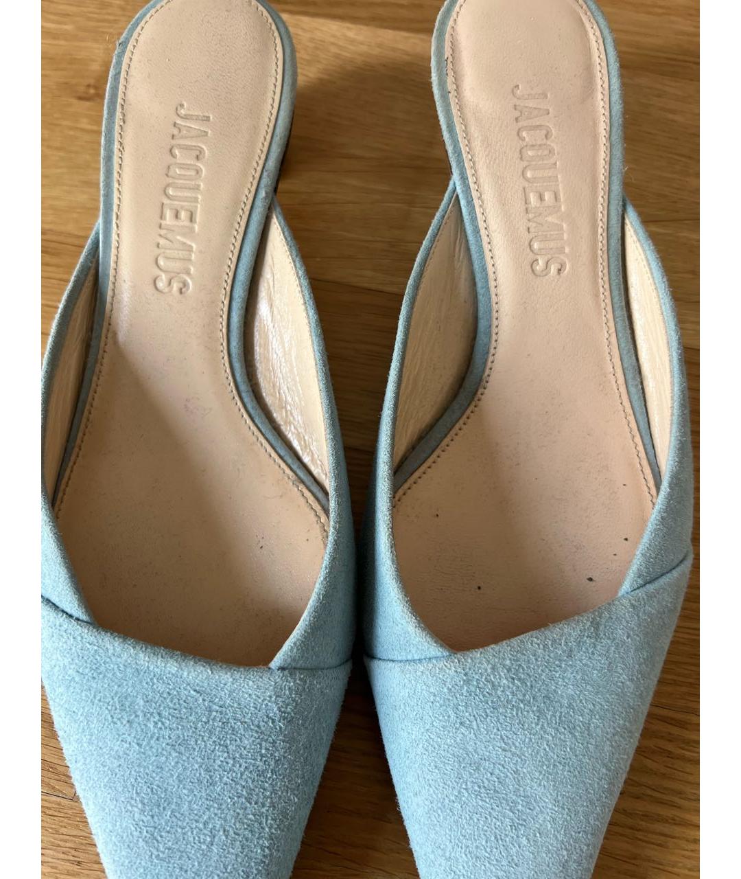 JACQUEMUS Голубые кожаные мюли, фото 4