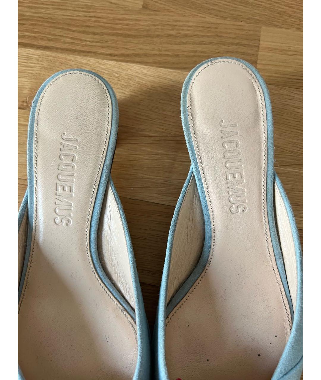 JACQUEMUS Голубые кожаные мюли, фото 3