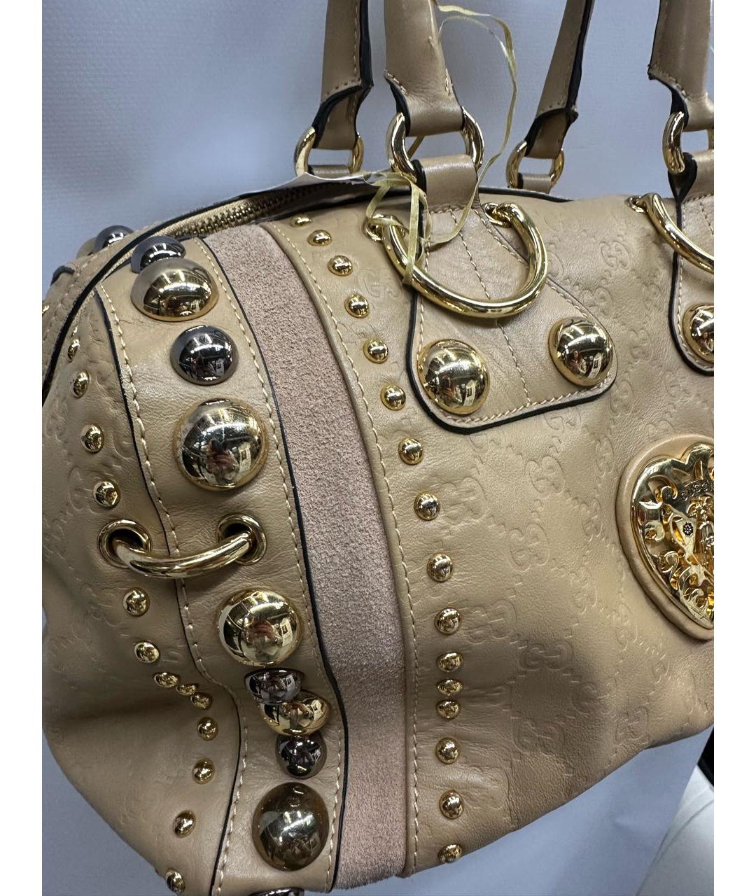 GUCCI Бежевая кожаная сумка с короткими ручками, фото 2