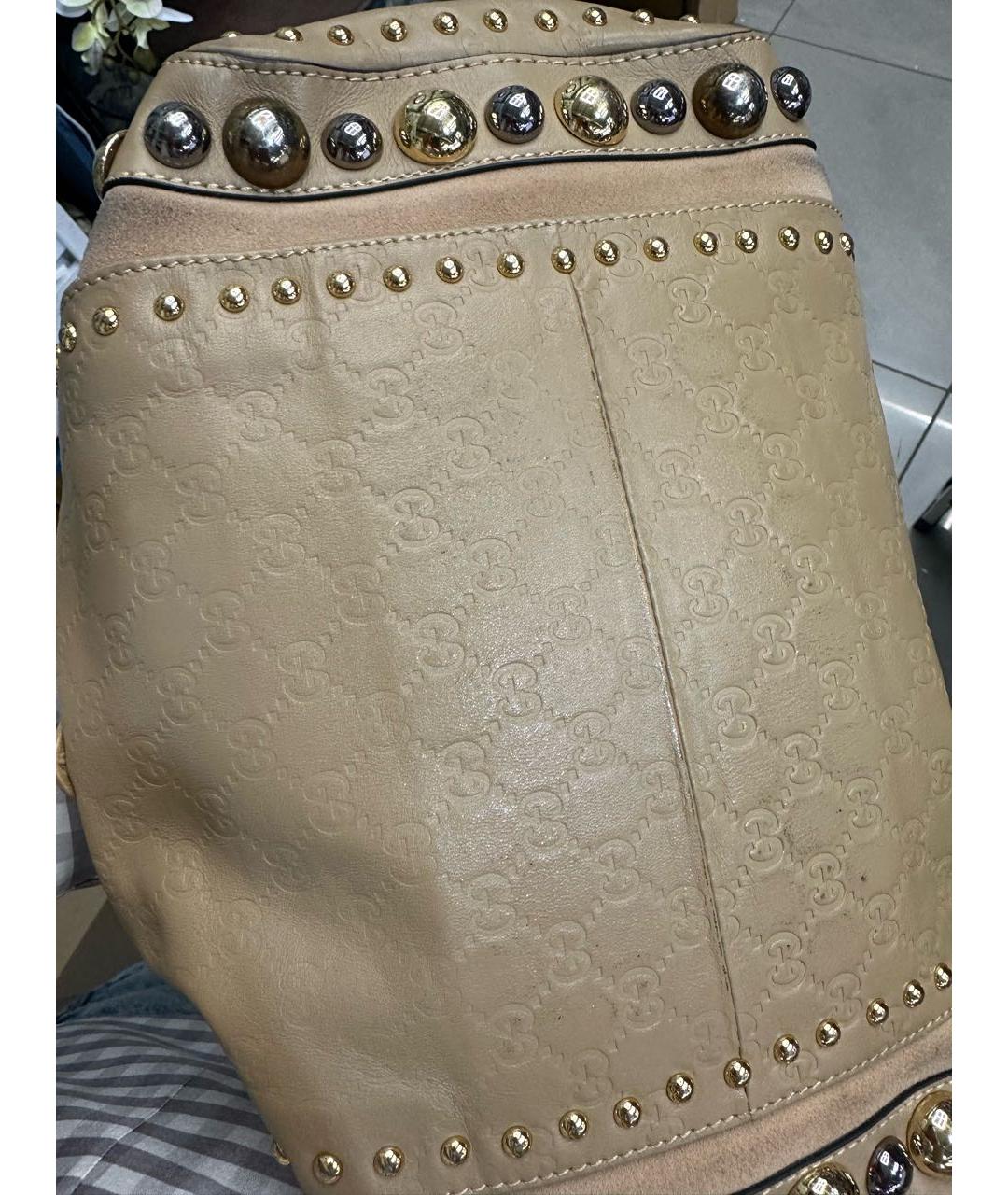 GUCCI Бежевая кожаная сумка с короткими ручками, фото 3