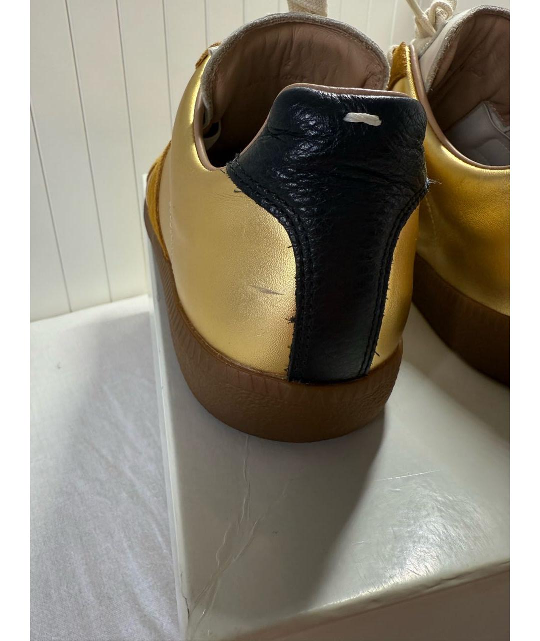 MAISON MARGIELA Золотые кожаные низкие кроссовки / кеды, фото 5
