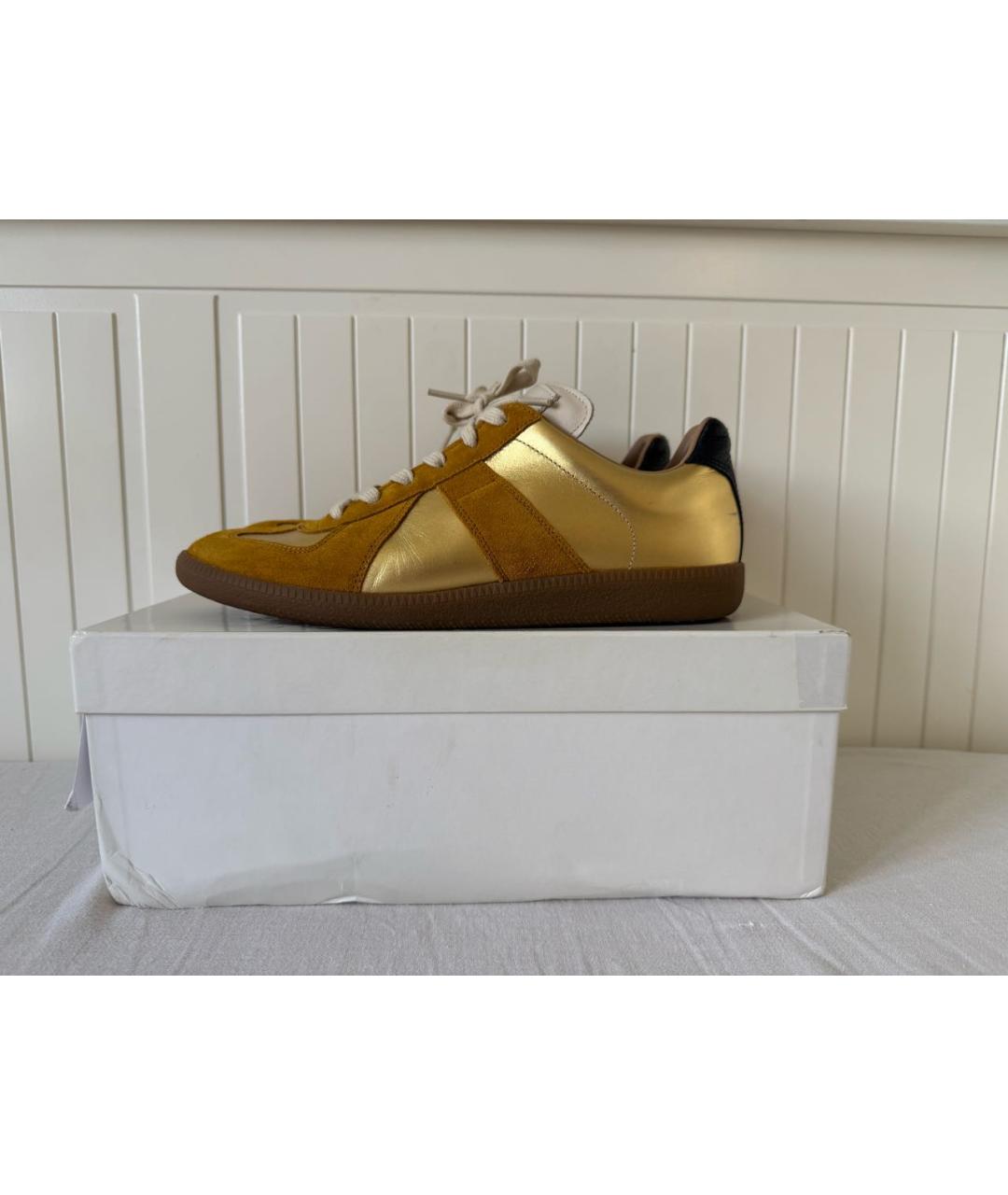 MAISON MARGIELA Золотые кожаные низкие кроссовки / кеды, фото 7