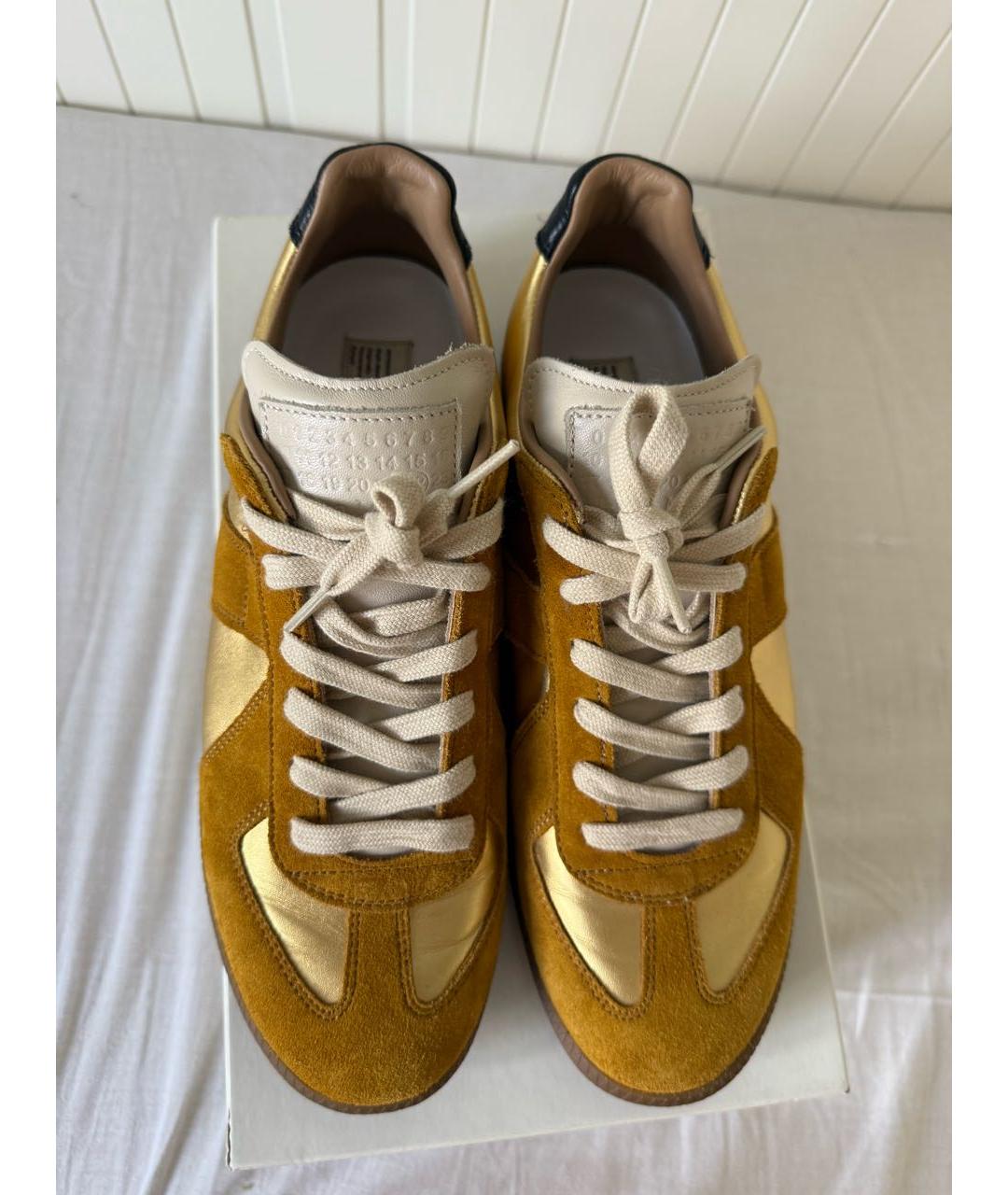 MAISON MARGIELA Золотые кожаные низкие кроссовки / кеды, фото 2