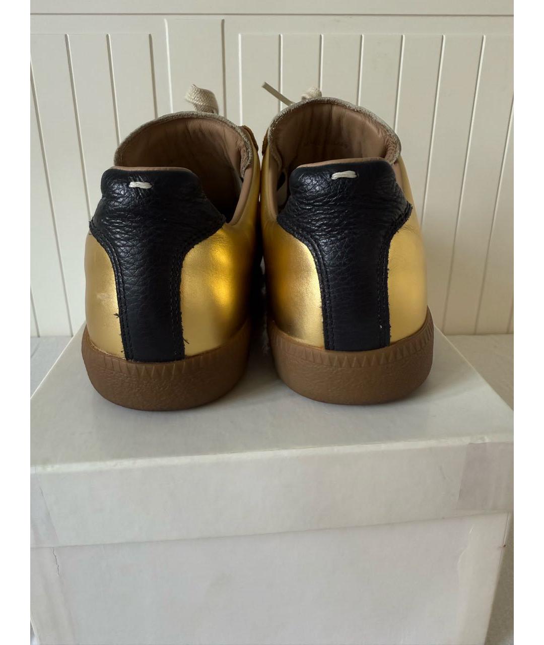 MAISON MARGIELA Золотые кожаные низкие кроссовки / кеды, фото 4