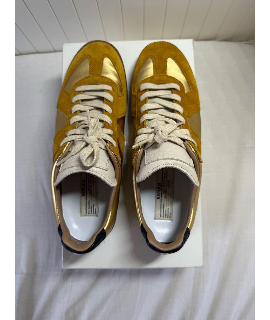 MAISON MARGIELA Золотые кожаные низкие кроссовки / кеды, фото 3