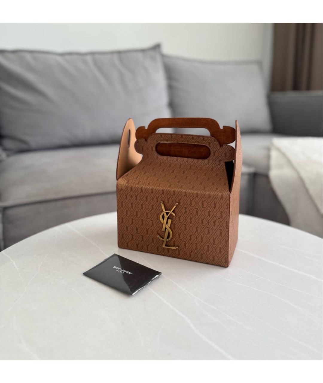 SAINT LAURENT Коричневая кожаная сумка с короткими ручками, фото 4