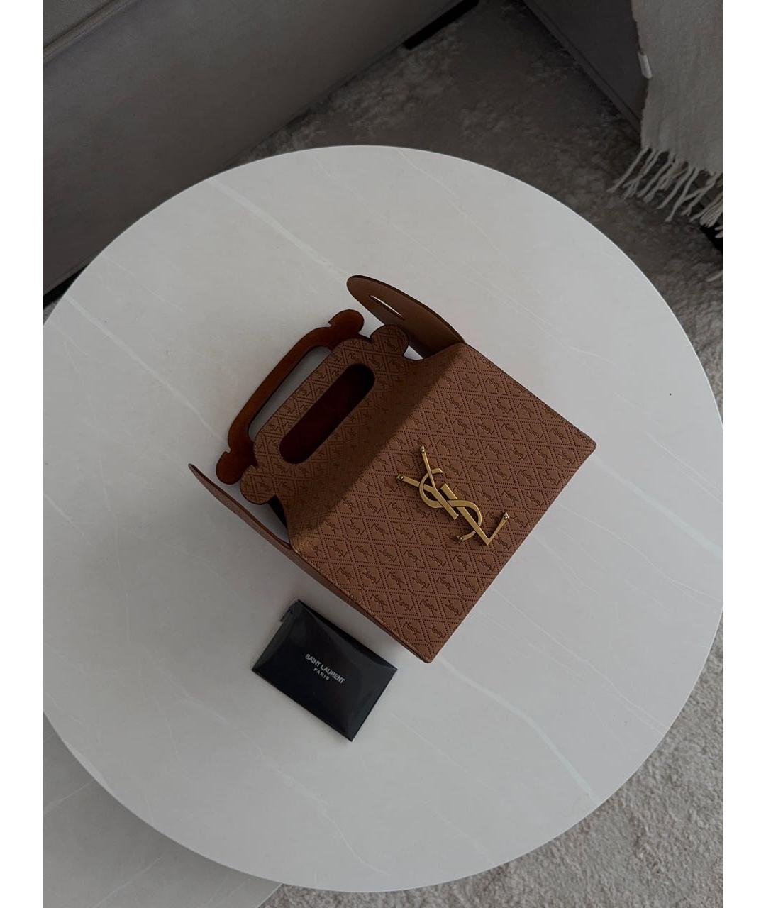 SAINT LAURENT Коричневая кожаная сумка с короткими ручками, фото 3