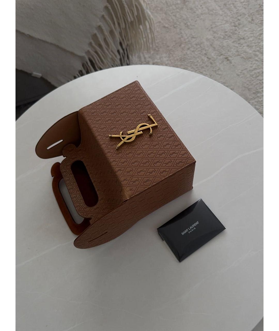 SAINT LAURENT Коричневая кожаная сумка с короткими ручками, фото 2