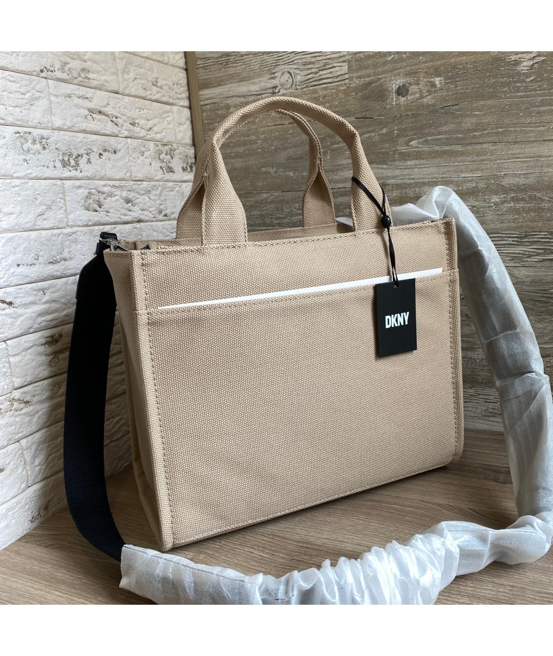 DKNY Бежевая хлопковая сумка тоут, фото 3