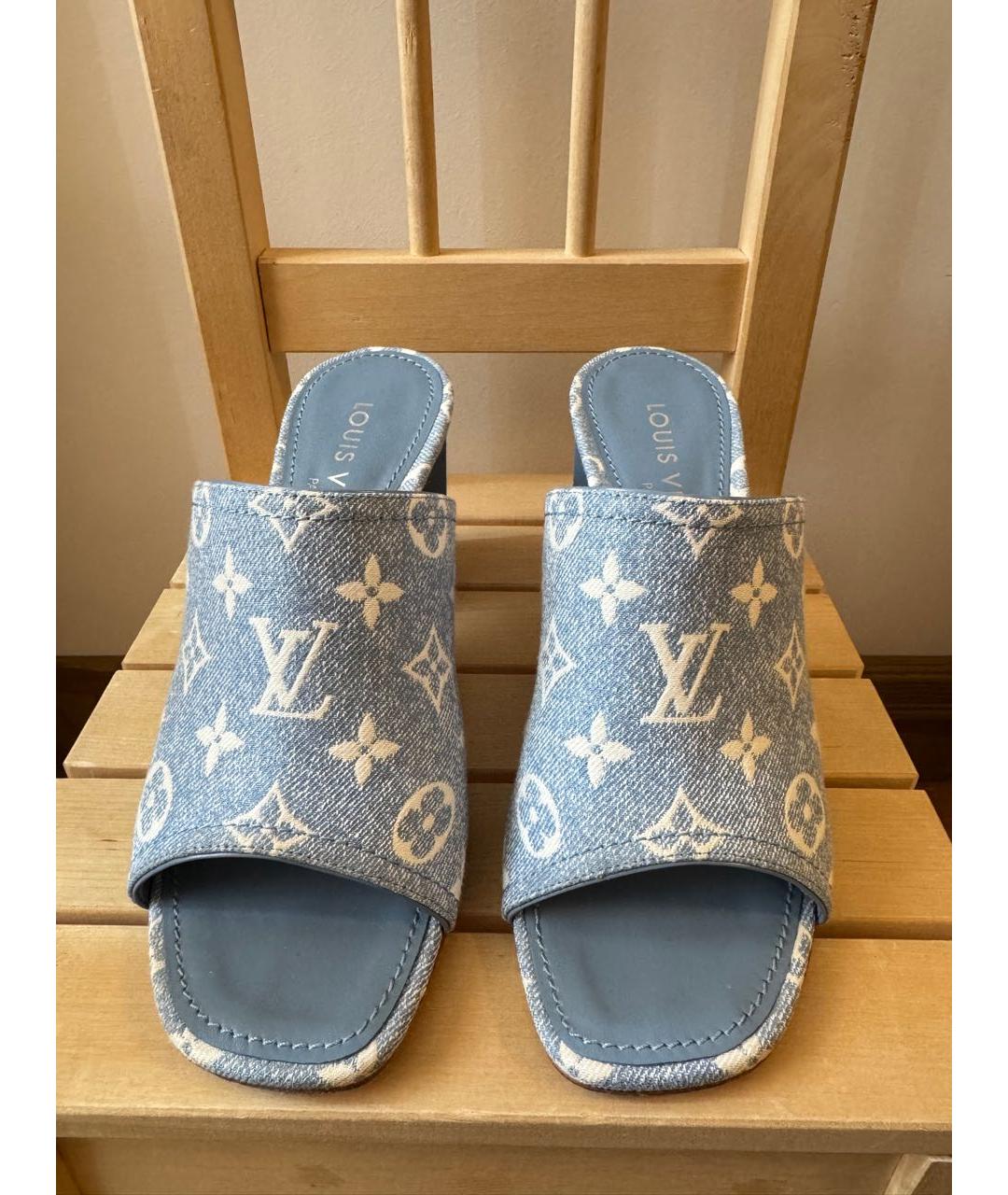 LOUIS VUITTON Голубые текстильные сабо, фото 2