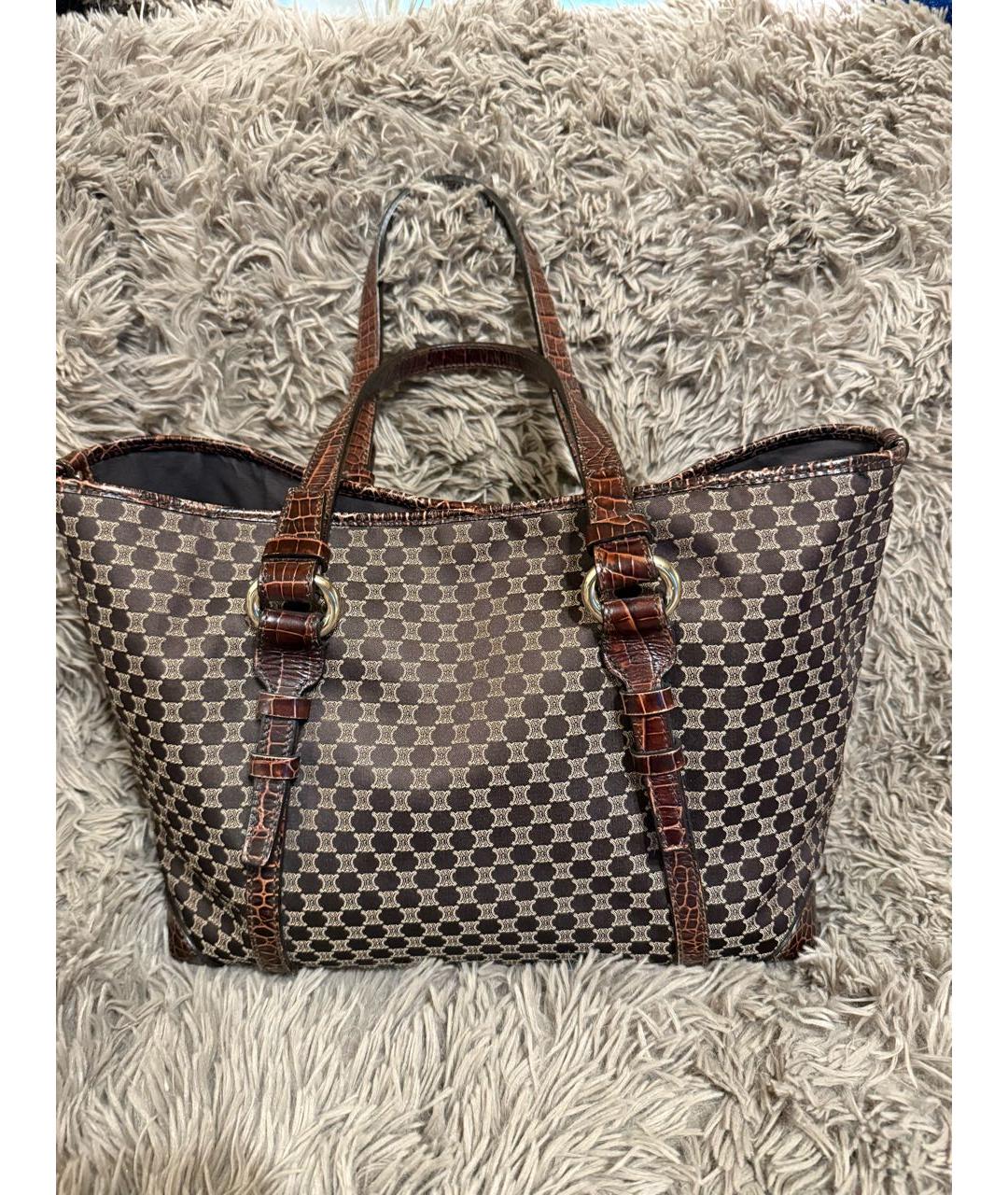 CELINE Коричневая тканевая сумка тоут, фото 3