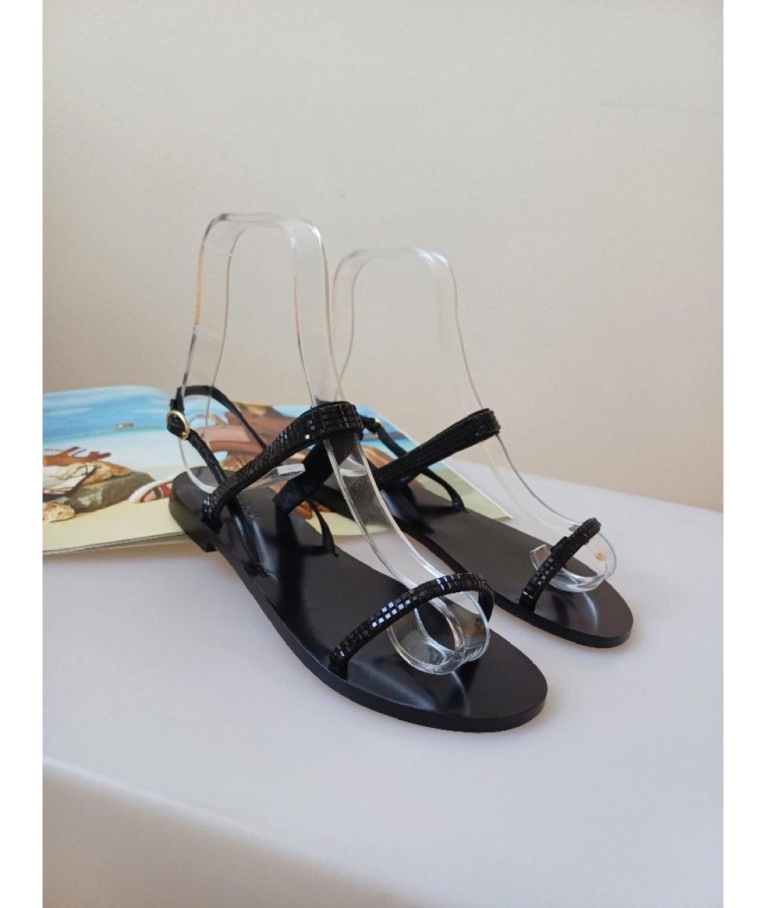 POLLINI Черные кожаные босоножки, фото 4