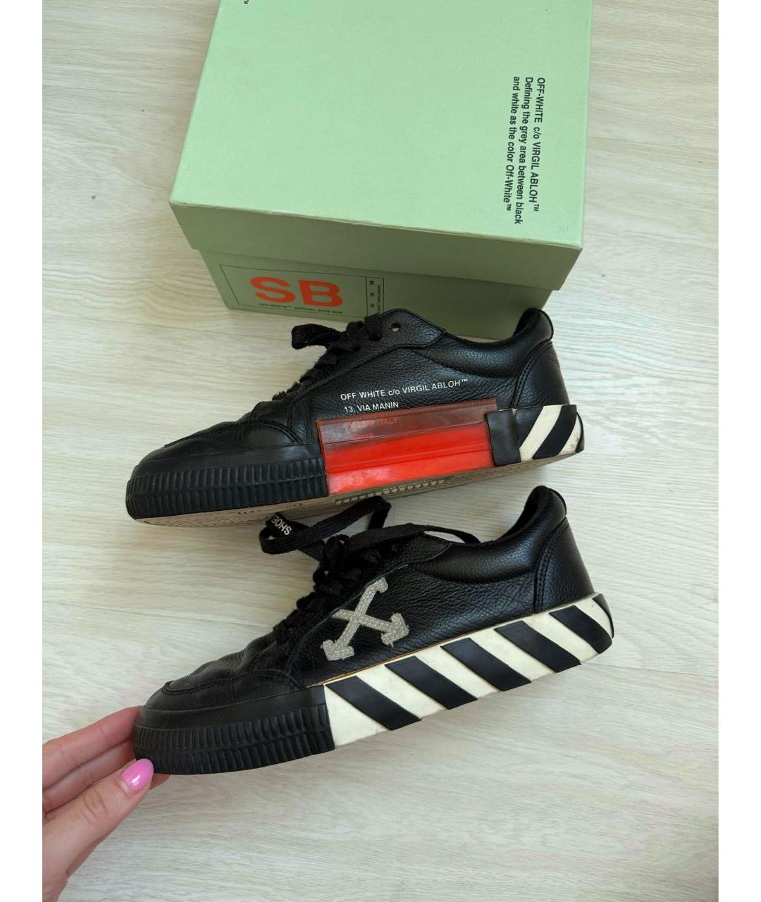 OFF-WHITE Черные кожаные кеды, фото 2