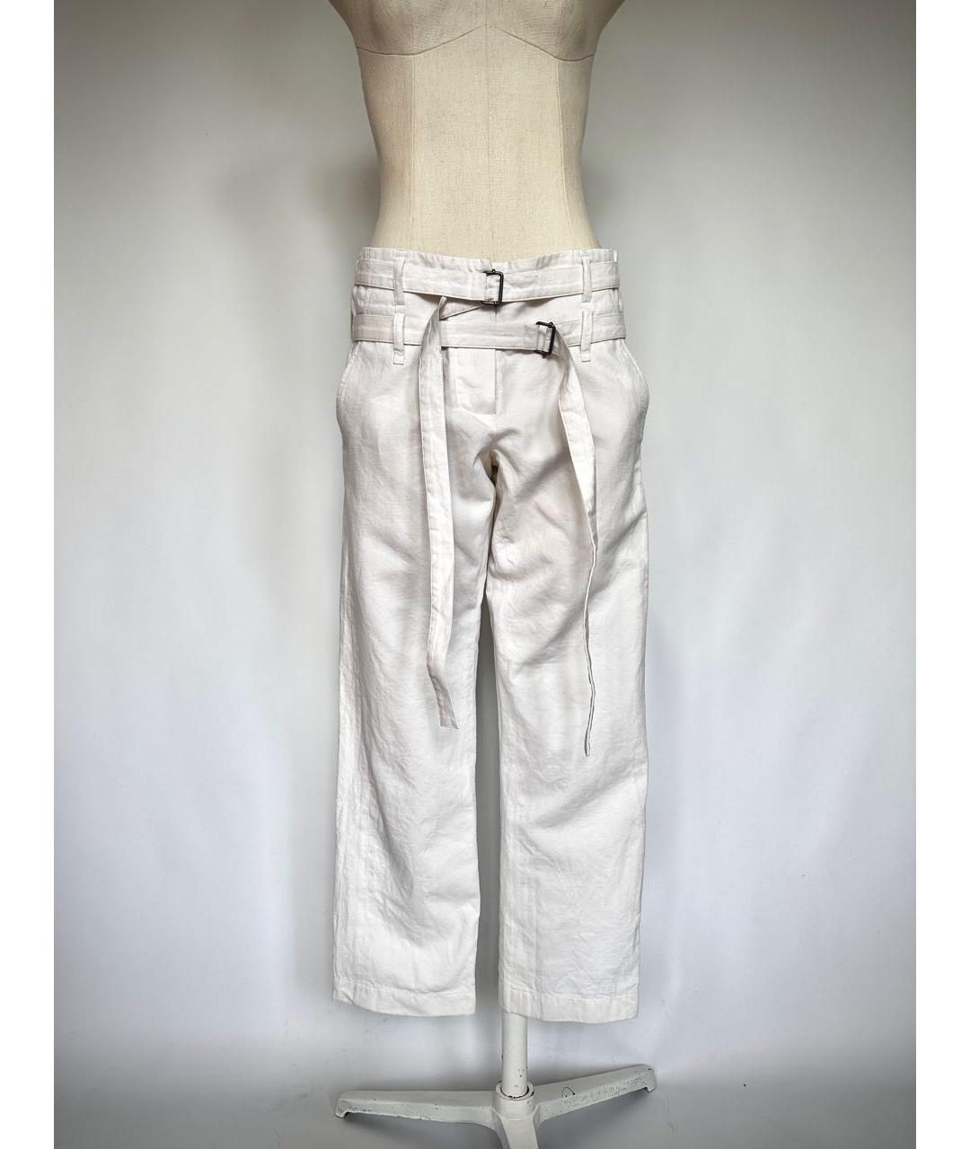 ANN DEMEULEMEESTER Белые хлопковые прямые брюки, фото 9