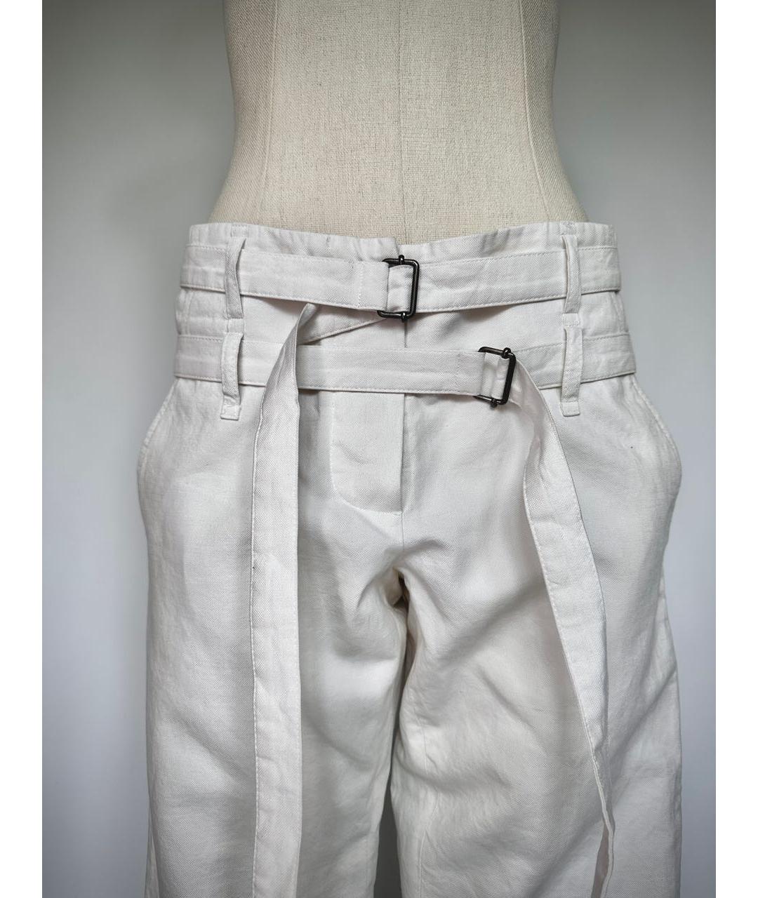 ANN DEMEULEMEESTER Белые хлопковые прямые брюки, фото 3