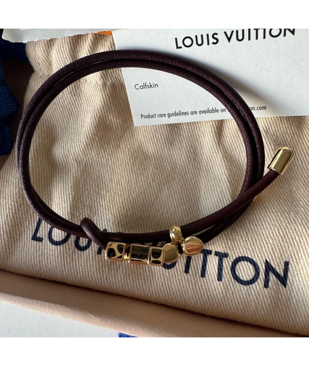 LOUIS VUITTON Бордовый кожаный браслет, фото 4