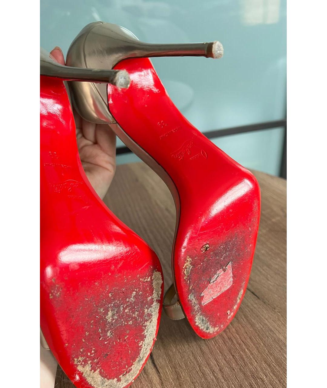 CHRISTIAN LOUBOUTIN Золотые кожаные босоножки, фото 8