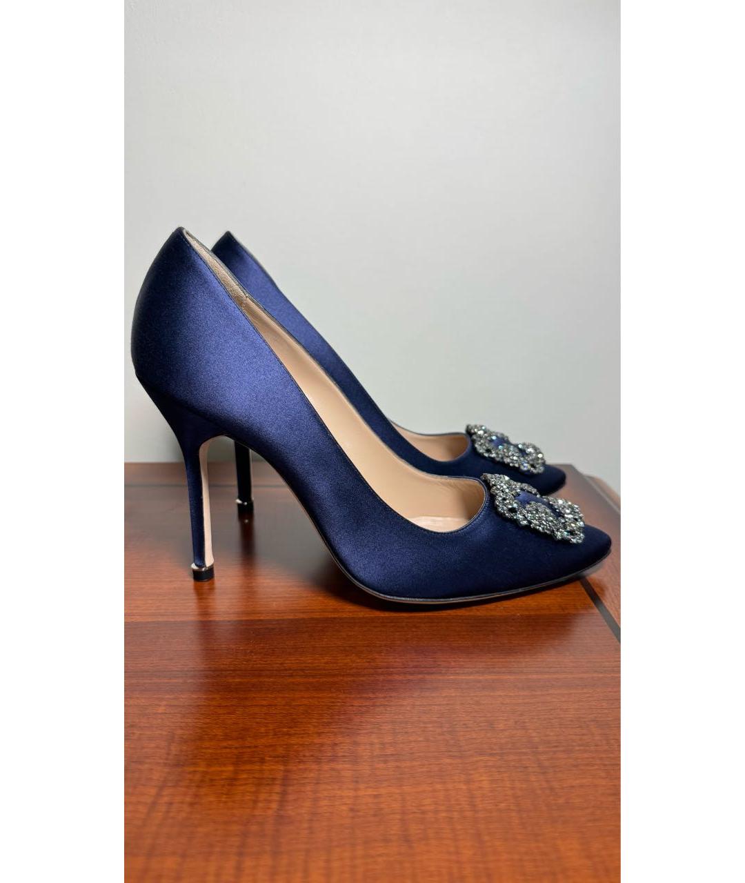 MANOLO BLAHNIK Темно-синие текстильные туфли, фото 7