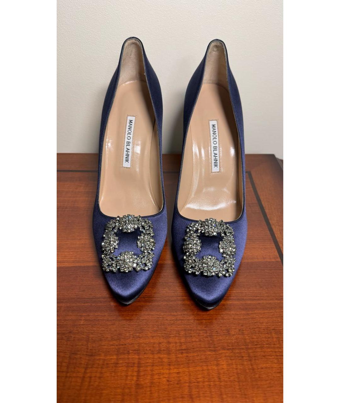 MANOLO BLAHNIK Темно-синие текстильные туфли, фото 2