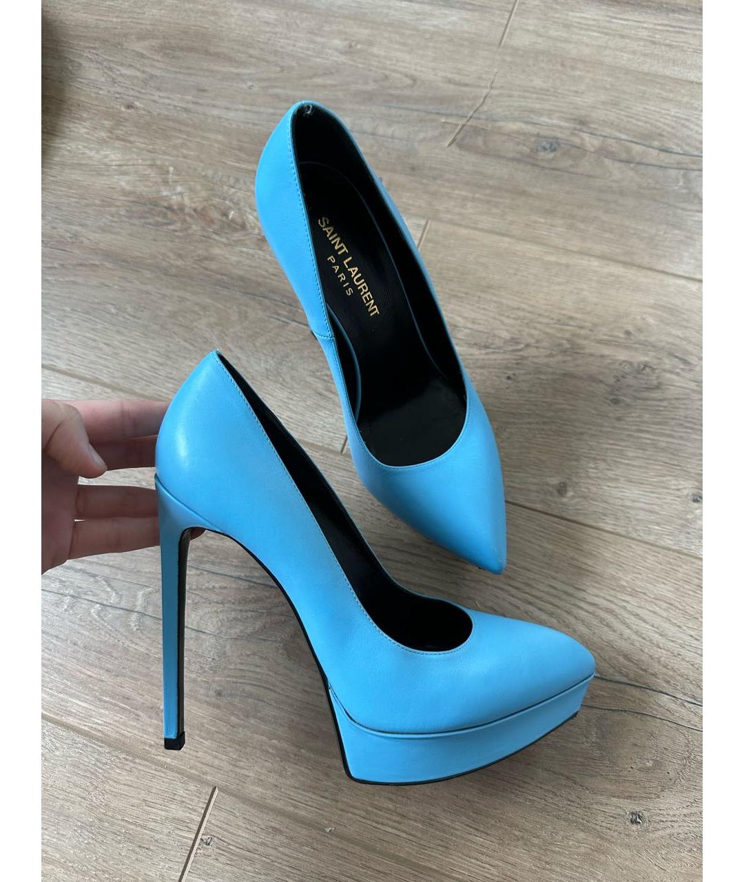 SAINT LAURENT Голубые кожаные туфли, фото 5