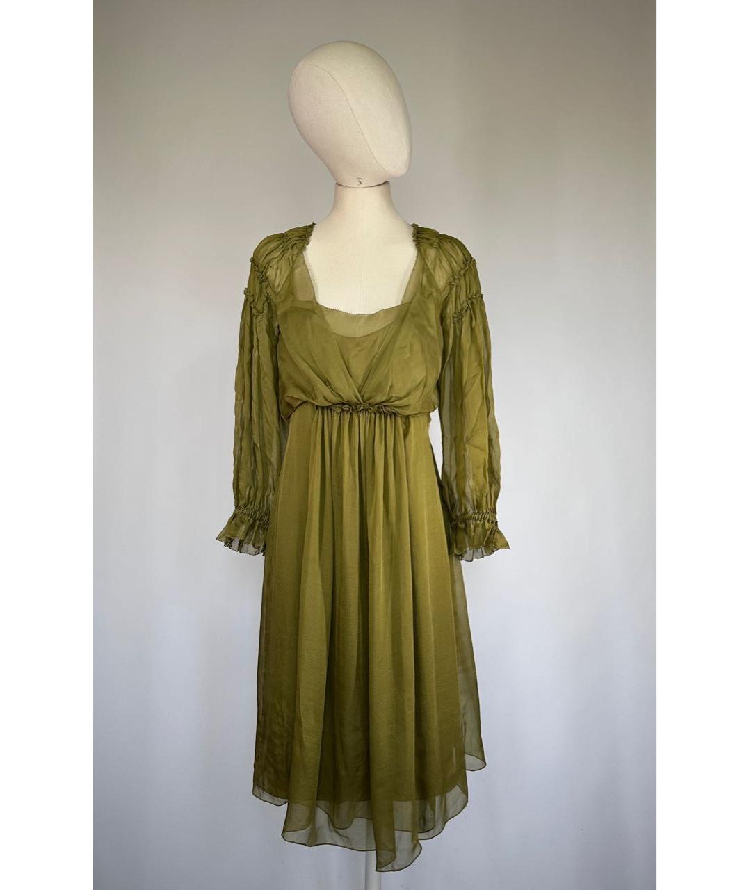 ALBERTA FERRETTI Зеленые шелковое коктейльное платье, фото 8
