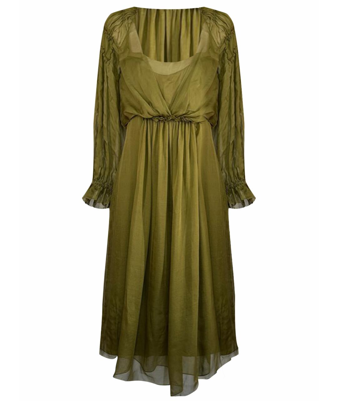 ALBERTA FERRETTI Зеленые шелковое коктейльное платье, фото 1