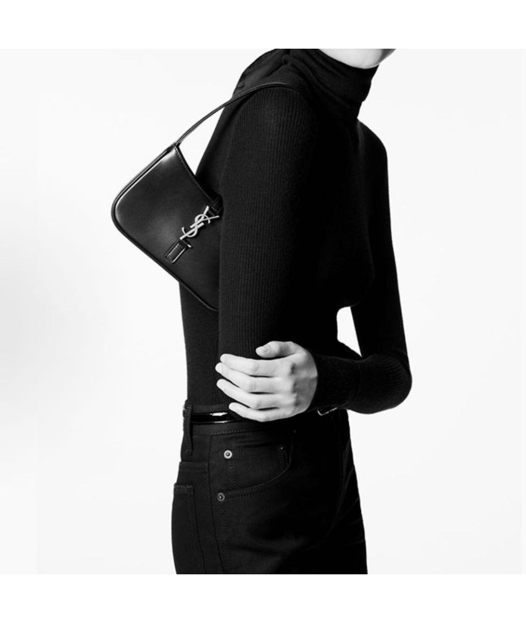 SAINT LAURENT Черная кожаная сумка с короткими ручками, фото 5