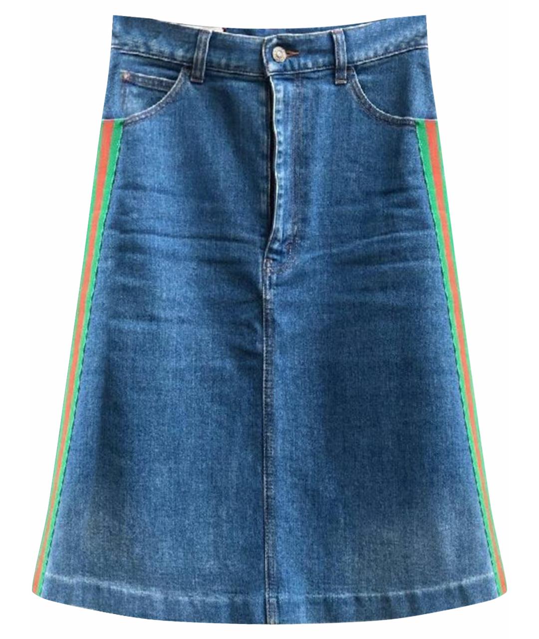 GUCCI Синяя хлопковая юбка миди, фото 1