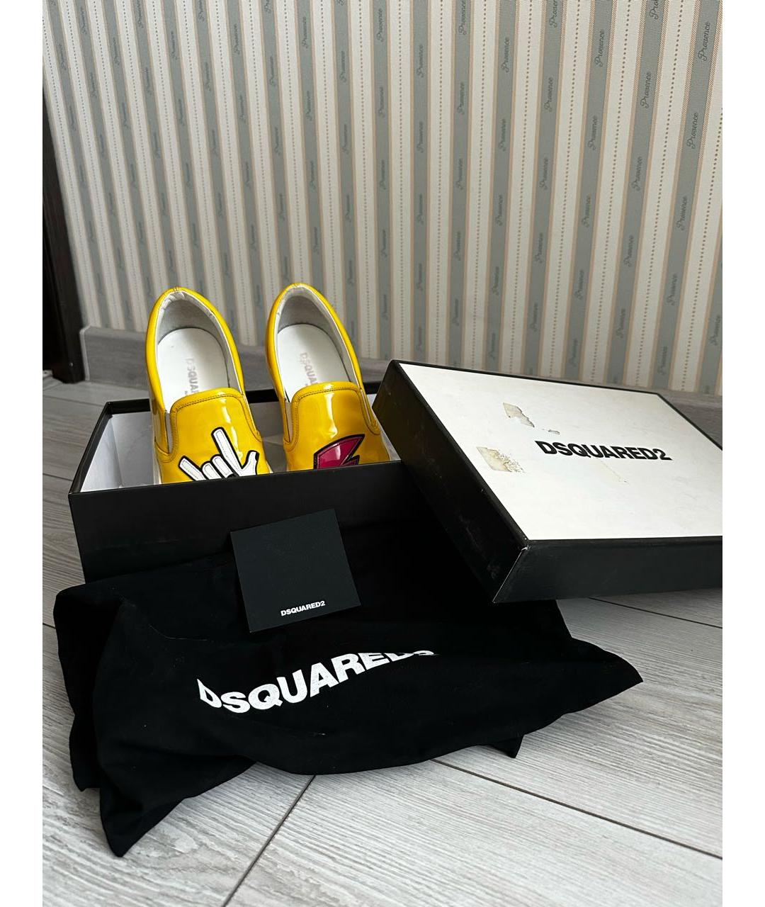 DSQUARED2 Желтые слипоны из лакированной кожи, фото 5