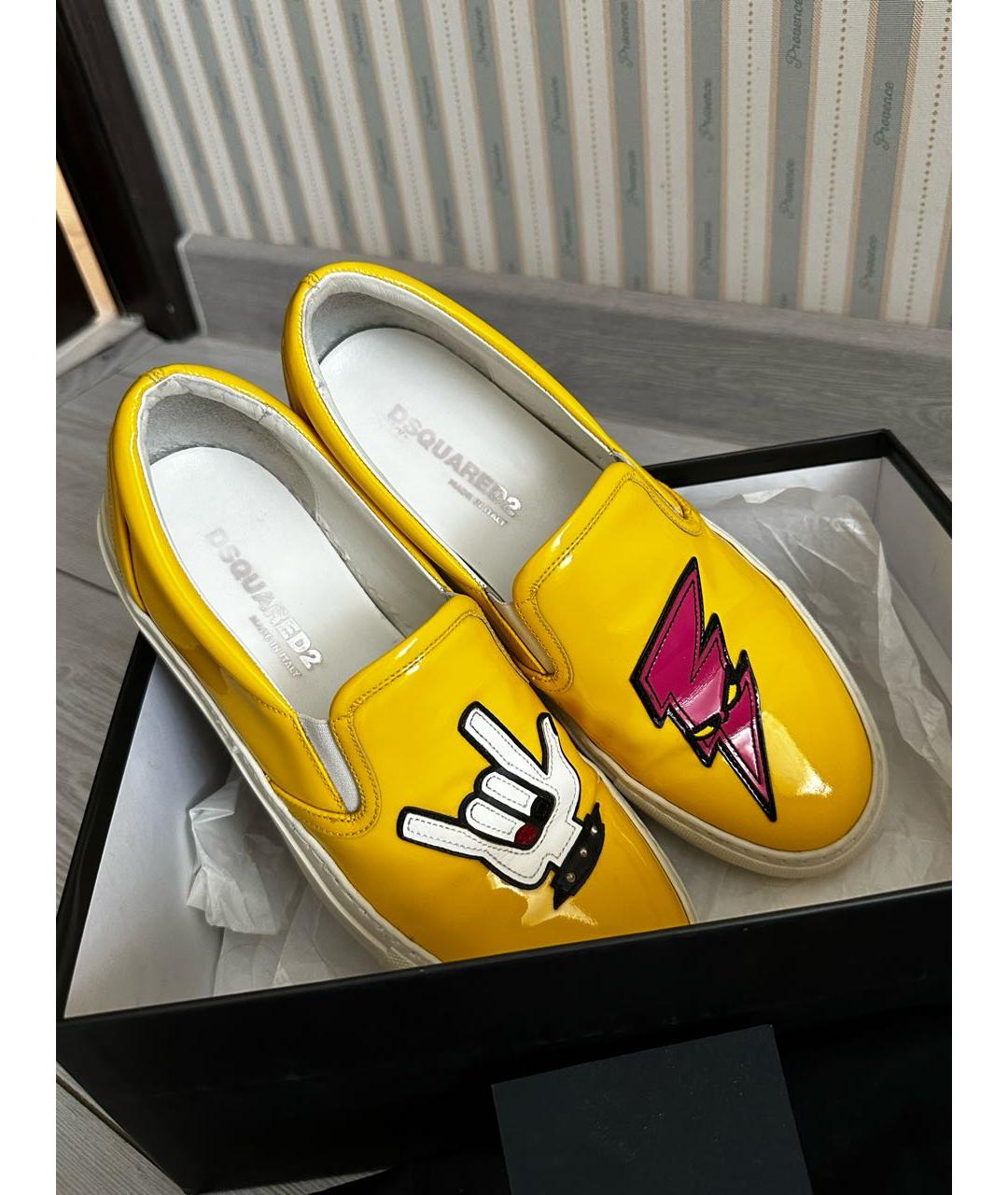 DSQUARED2 Желтые слипоны из лакированной кожи, фото 3