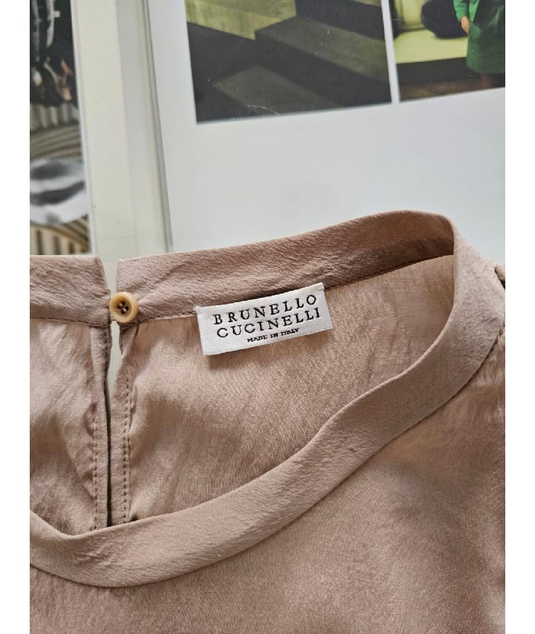 BRUNELLO CUCINELLI Бежевая шелковая блузы, фото 3