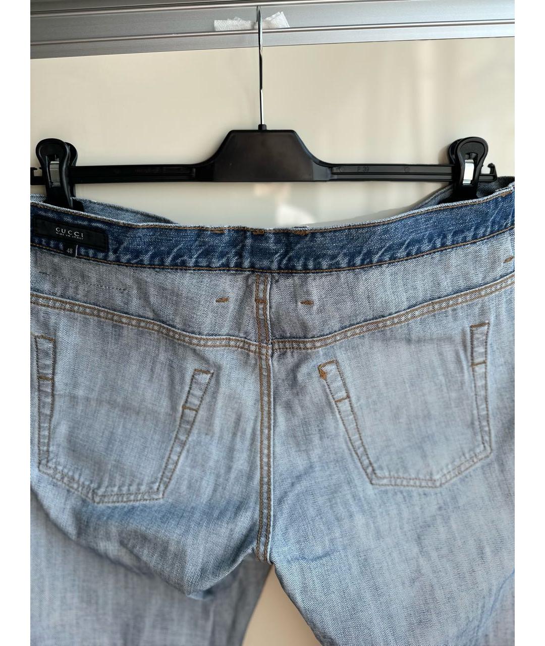 GUCCI Голубые хлопковые прямые джинсы, фото 3