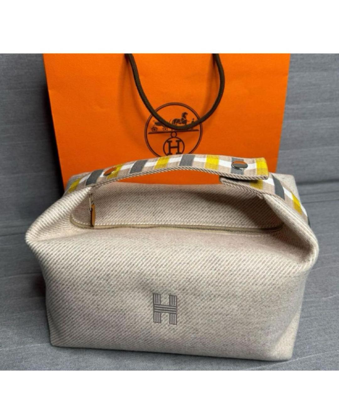HERMES Бежевая шерстяная косметичка, фото 2