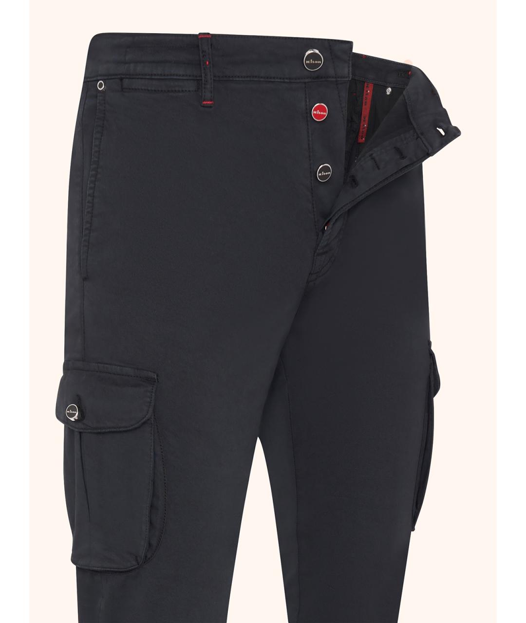 KITON Черные хлопко-эластановые повседневные брюки, фото 3