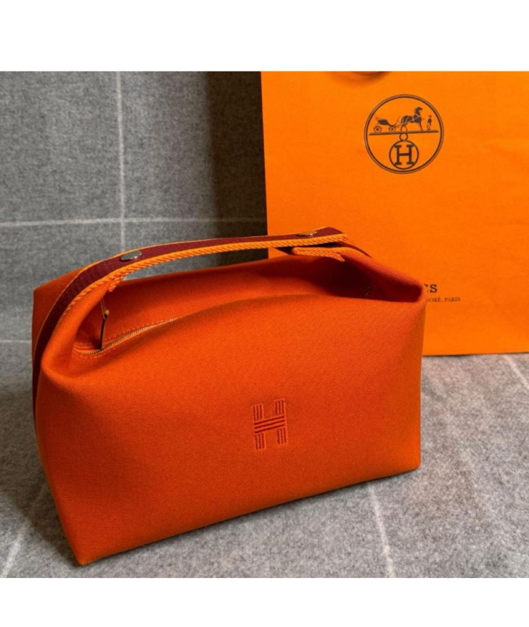 HERMES Оранжевая хлопковая косметичка, фото 2
