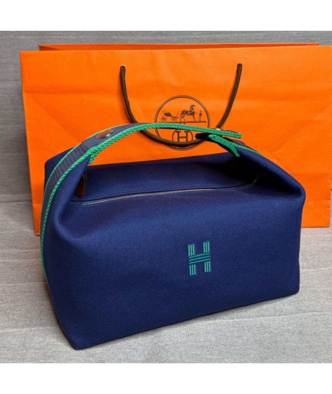 HERMES Синяя хлопковая косметичка, фото 2